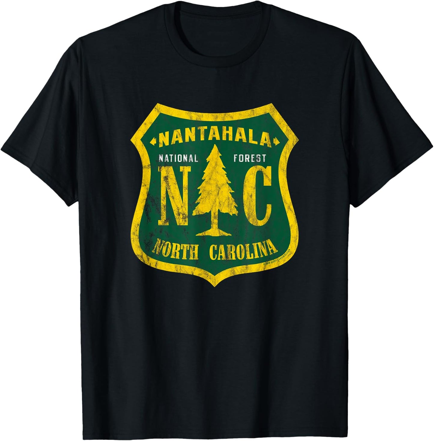 Nantahala National Forest North Carolina Shield Vintage Look T-Shirt - T-Shirt | Black