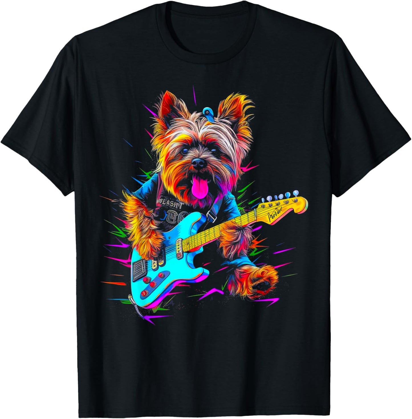Yorkie Dog Yorkshire Terrier Guitarist T-Shirt - T-Shirt | Black