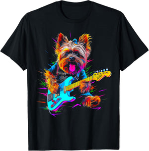 Yorkie Dog Yorkshire Terrier Guitarist T-Shirt - T-Shirt | Black