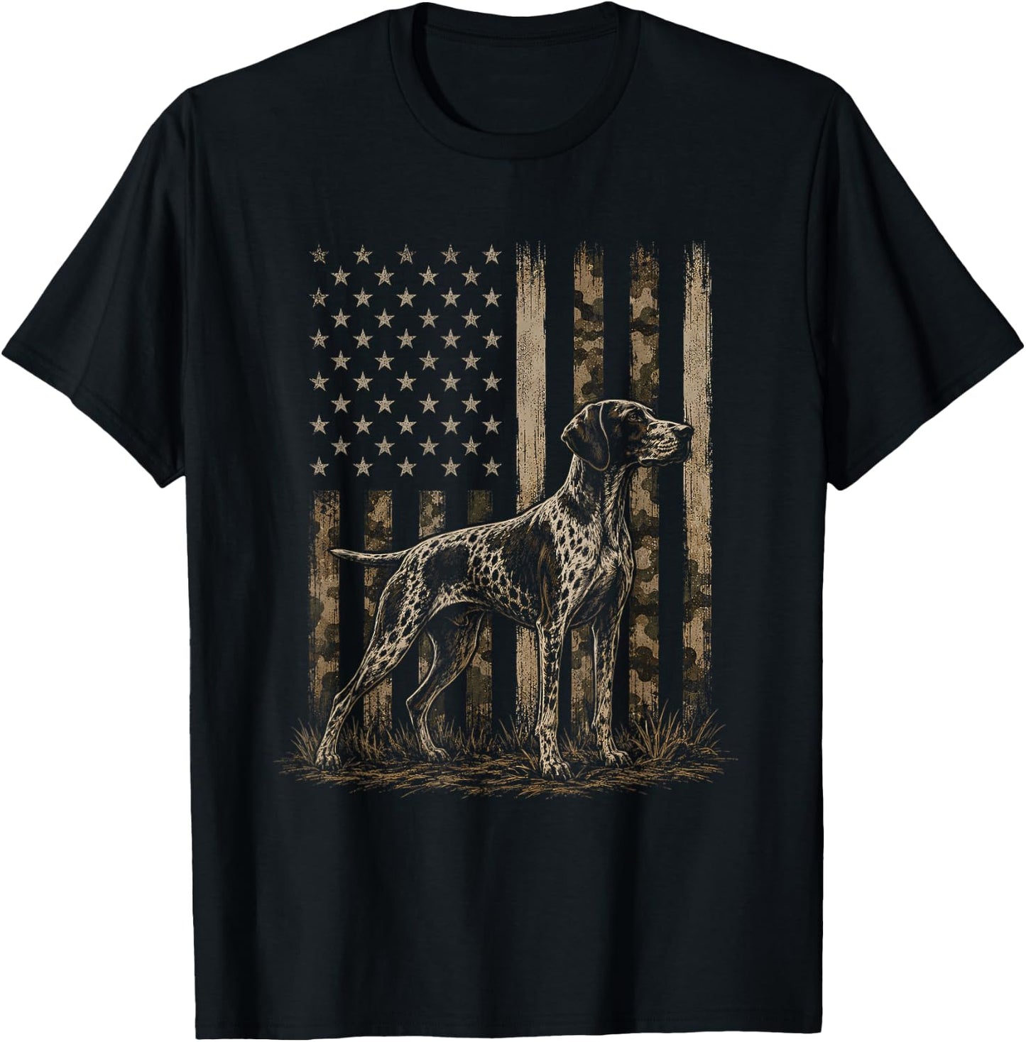 Camo American Flag German Shorthaired Pointer GSP Design T-Shirt - T-Shirt | Black