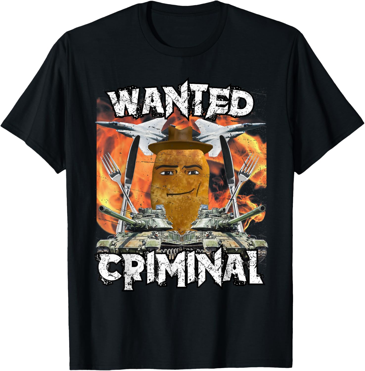 Chicken Nugget Man Face Cowboy Meme T-Shirt - T-Shirt | Black
