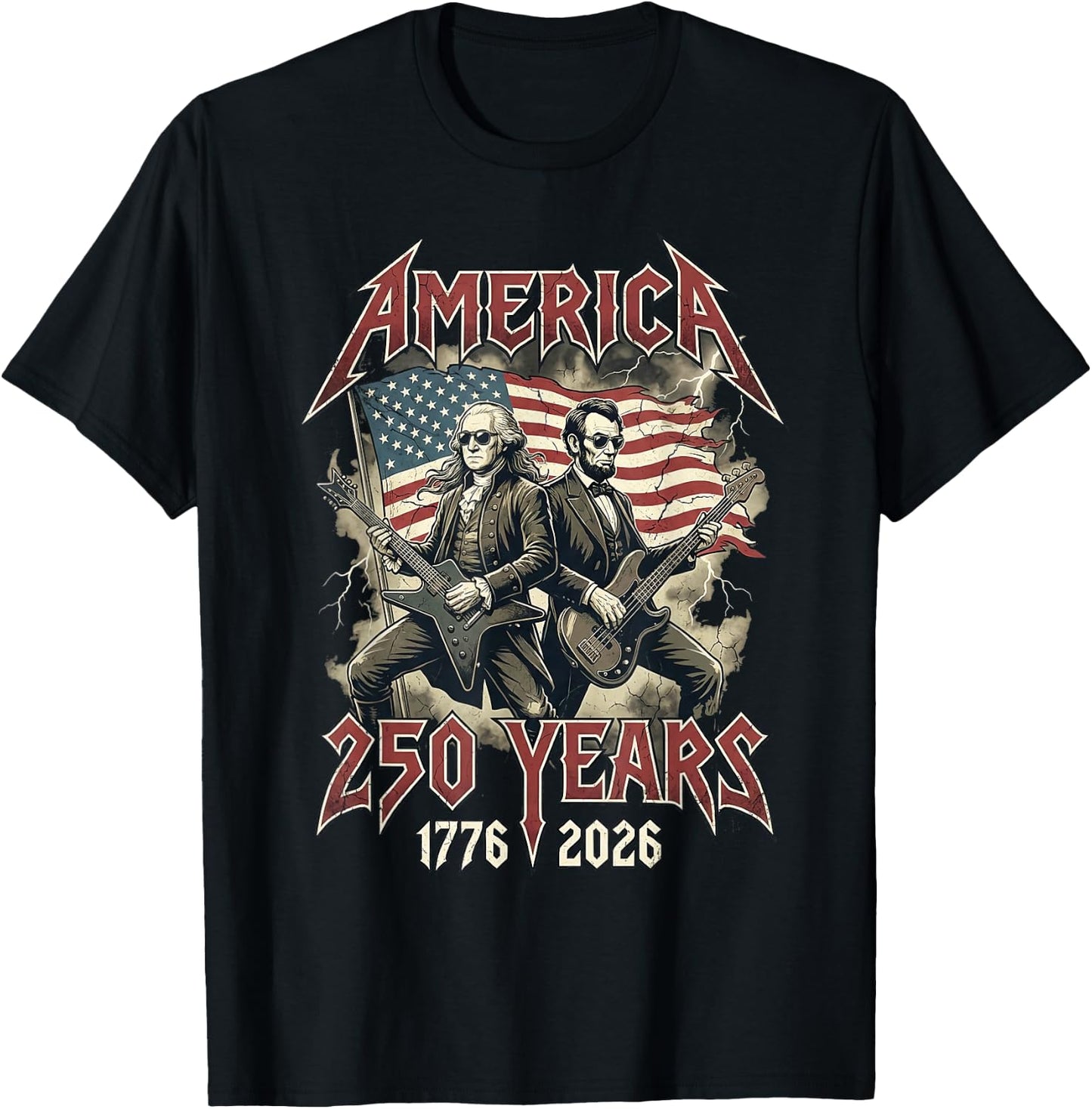 George Washington Abe Lincoln Guitar USA 250 Anniversary T-Shirt - T-Shirt | Black