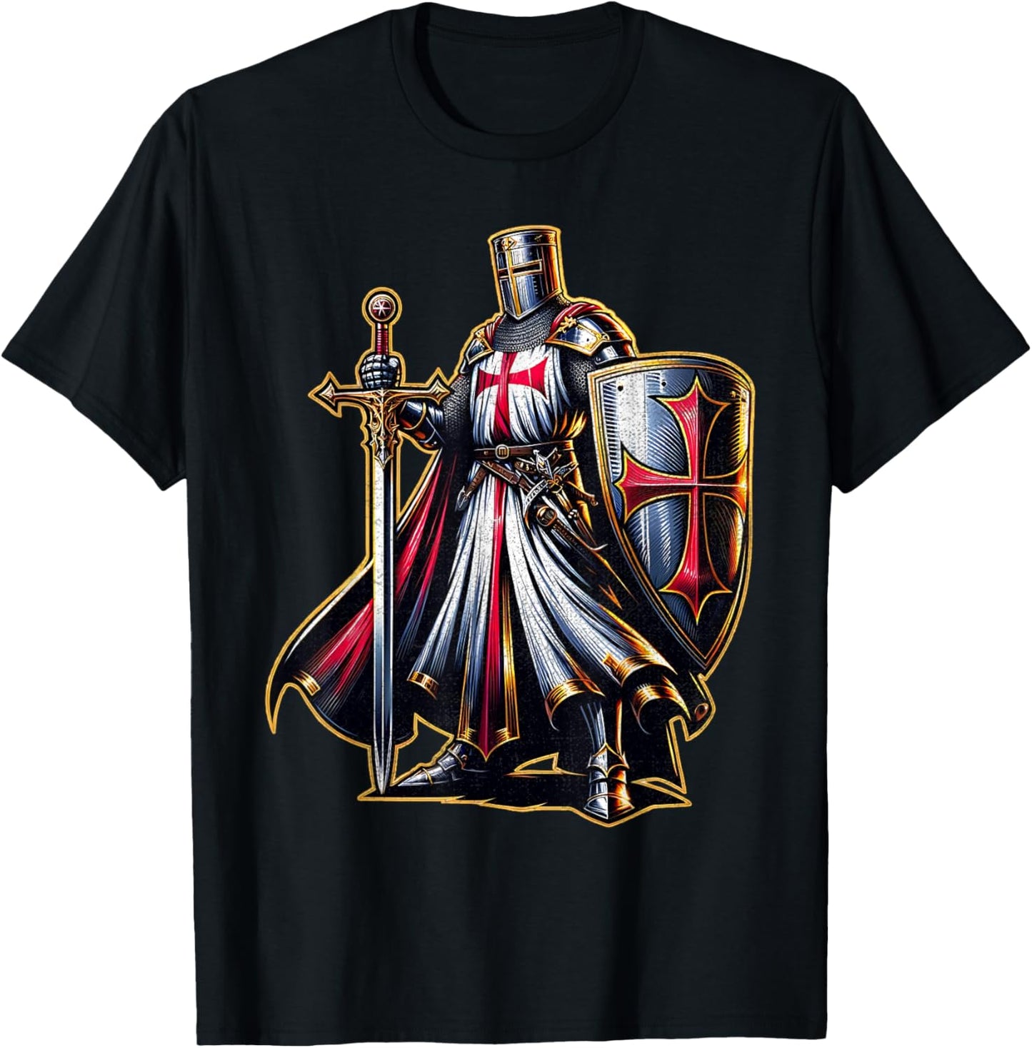 A Warrior of Christ Knights Templar Cross Aged Man , Black, S T-Shirt - T-Shirt | Black