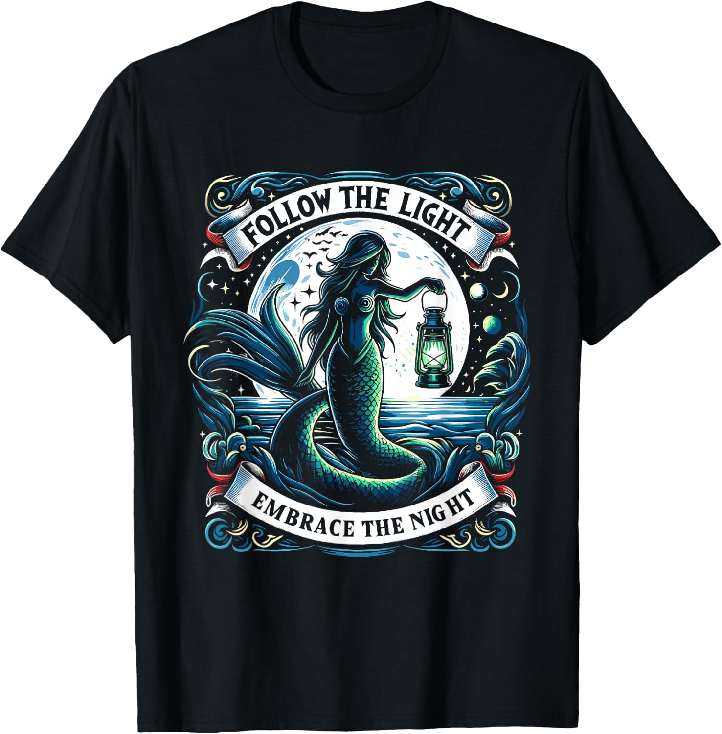 Spooky Sirens Horror Mermaid Creepy Mermaid Haunted Sea T-Shirt - T-Shirt | Black