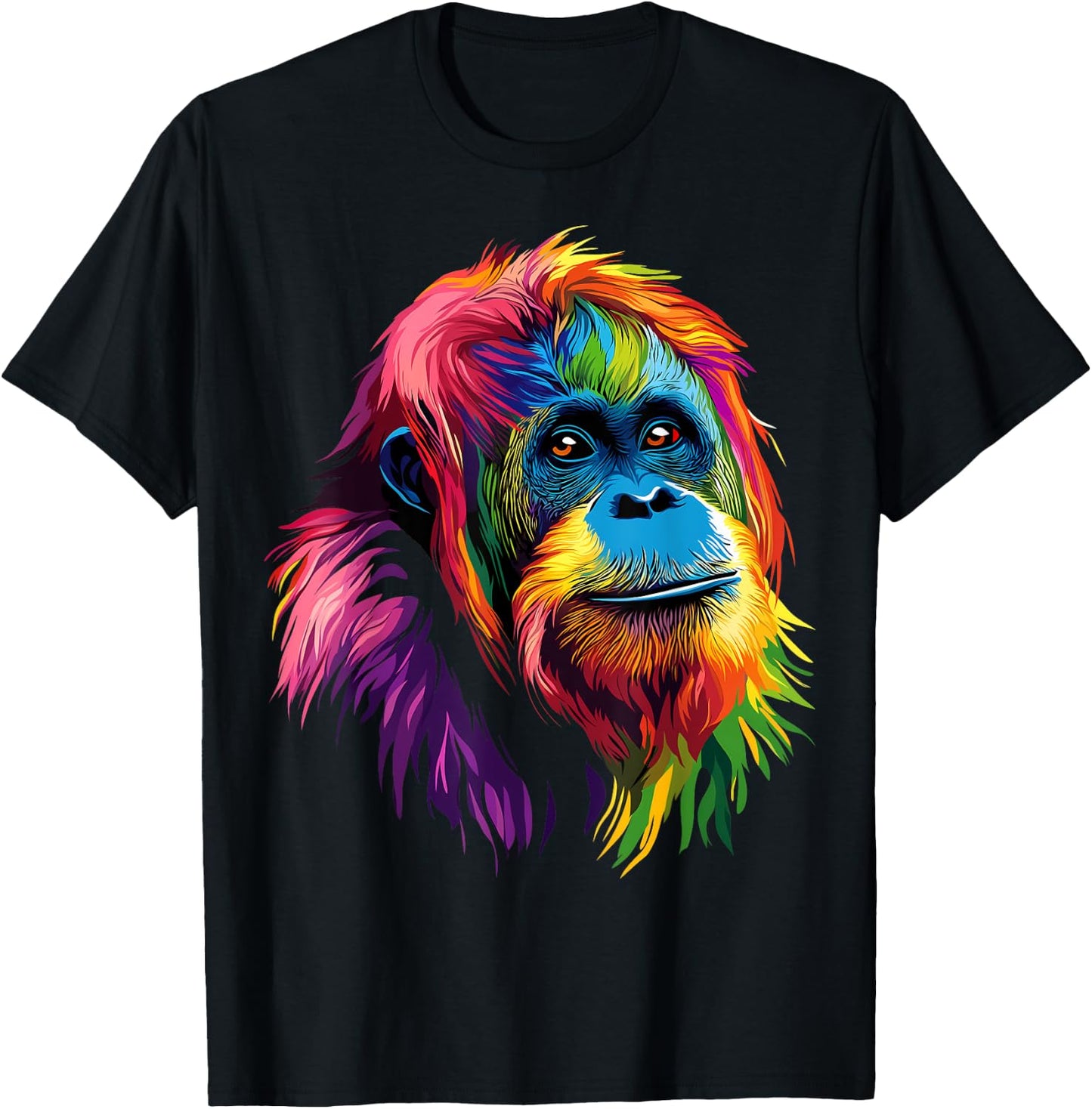 Colorful Orangutan Rainforest Great Ape Jungle Animals Black T-Shirt - T-Shirt | Black