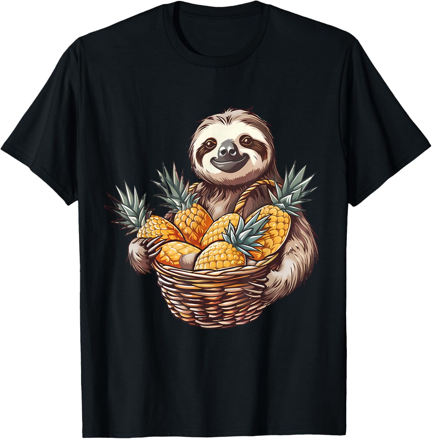 Pineapple Sloth Pineapples Fruit Drawing Motif Wildlife T-Shirt - T-Shirt | Black