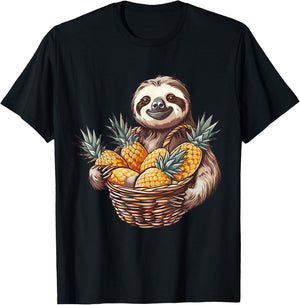 Pineapple Sloth Pineapples Fruit Drawing Motif Wildlife T-Shirt - T-Shirt | Black
