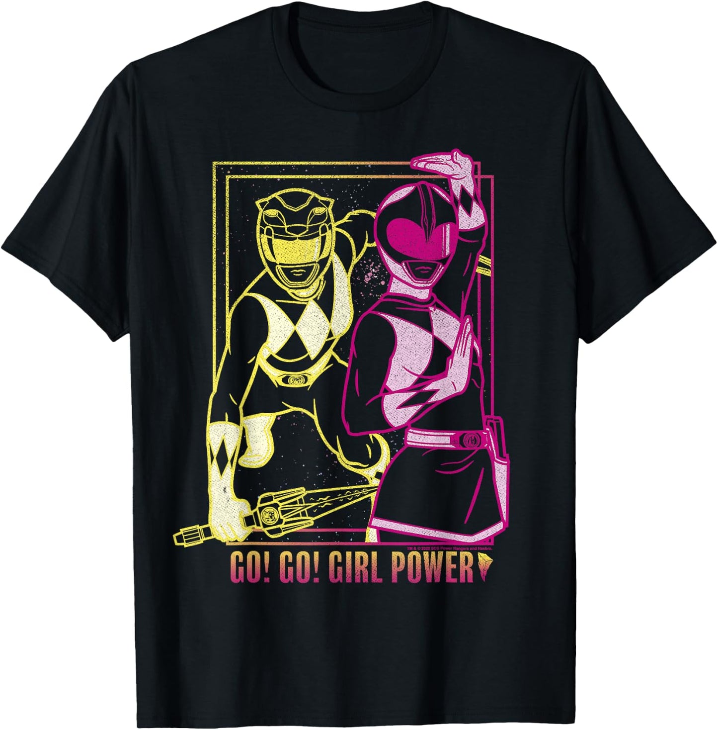 Power Rangers Go Go Girl Power Pink & Yellow Ranger Art T-Shirt - T-Shirt | Black