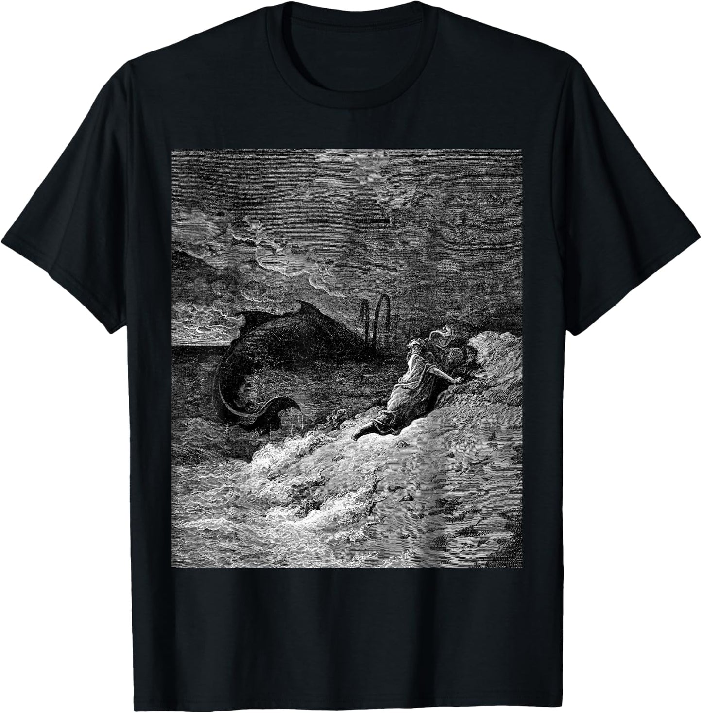 Jonah Cast Forth by the Whale Gustave Dore Biblical Art T-Shirt - T-Shirt | Black