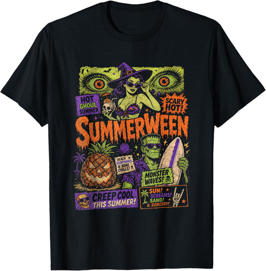 Punk Funny Witch Monster Frankenstein Summerween Beach Trips T-Shirt - T-Shirt | Black