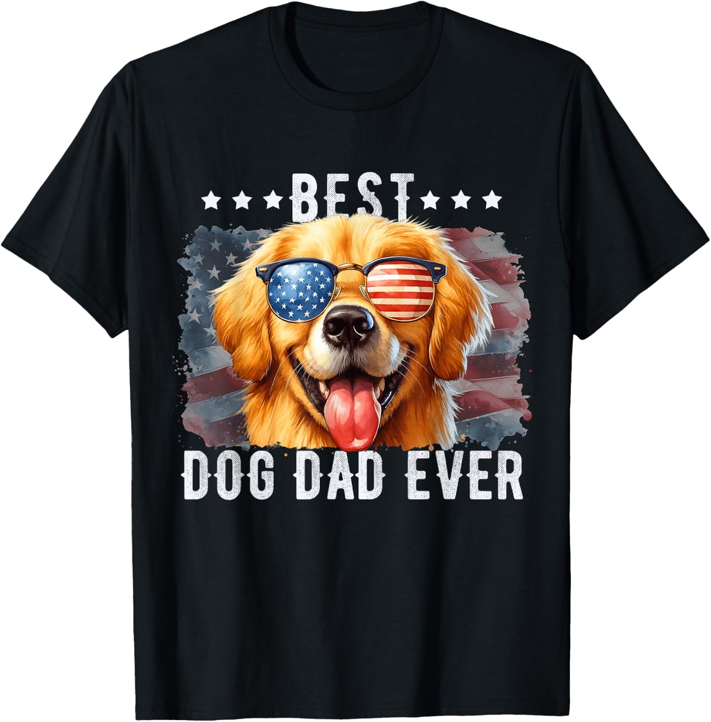 Golden Retriever Best Dog Dad Ever Fathers Day American Flag Women Kids T-Shirt - T-Shirt | Black