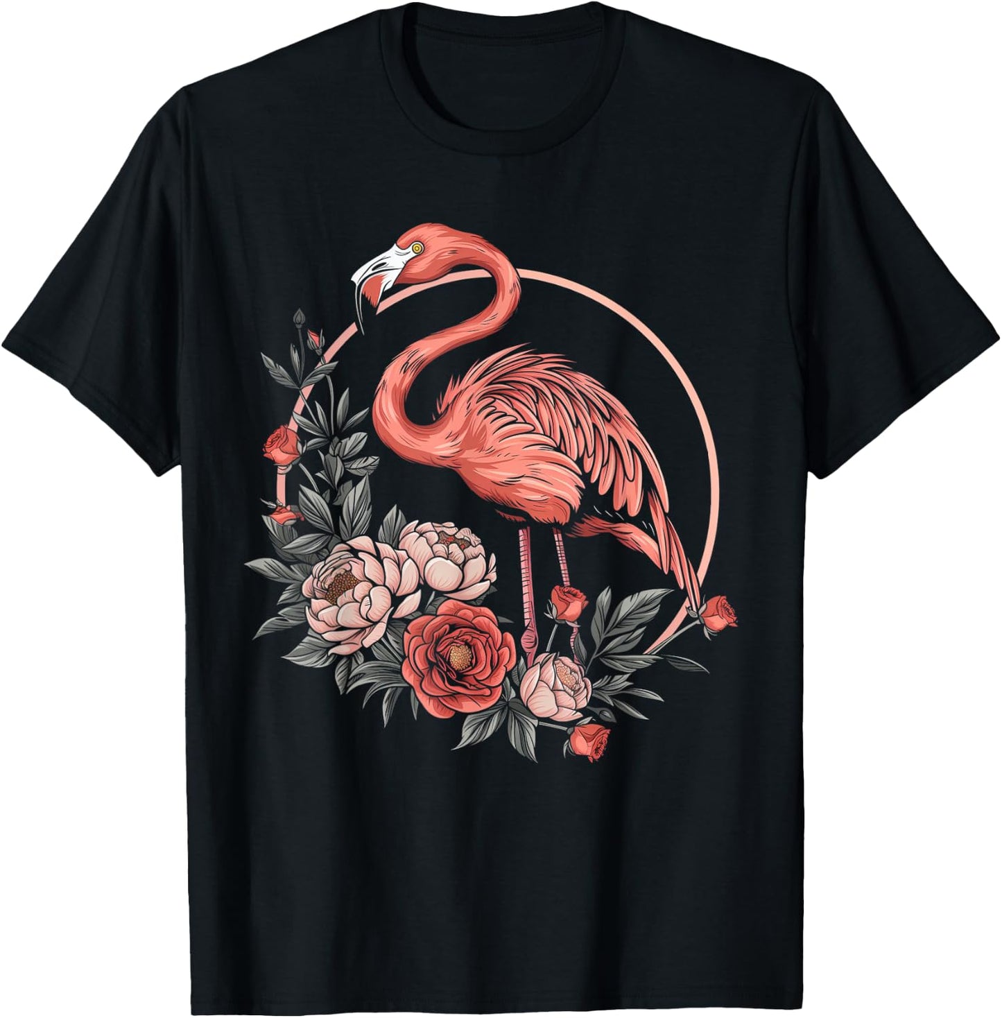 Flamingo Vintage Flowers T-Shirt - T-Shirt | Black