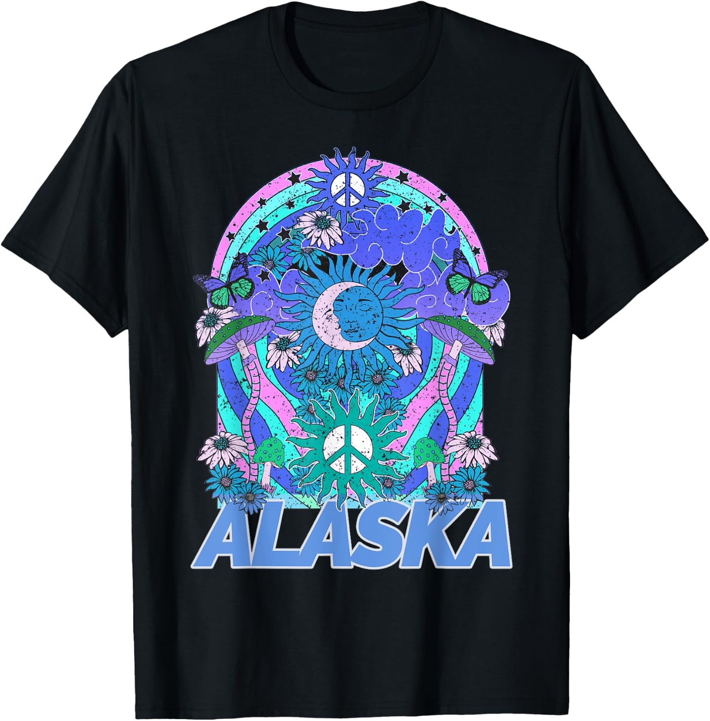 Alaska Retro Vintage Mountains & Outdoors Wilderness State T-Shirt - T-Shirt | Black