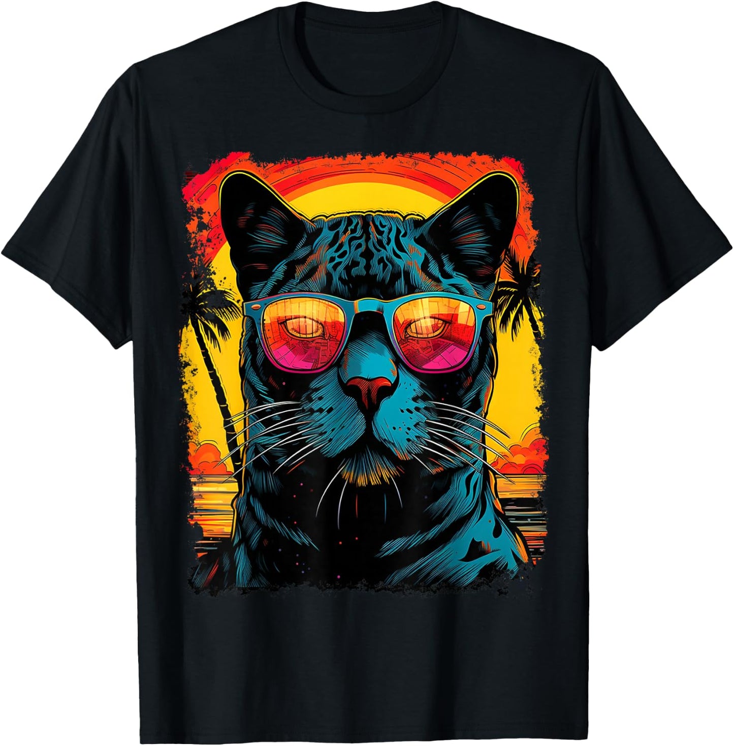 Pop Art Colorful Panther Black Hawaiian T-Shirt - T-Shirt | Black
