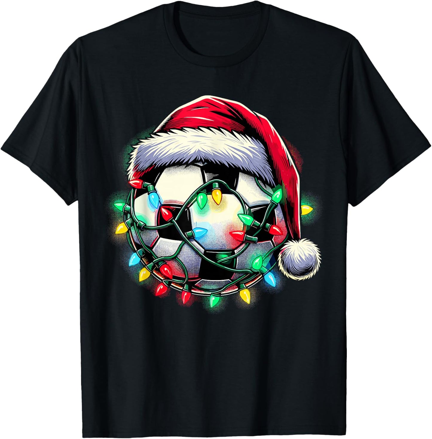 Santa Soccer Ball Christmas T-Shirt - T-Shirt | Black