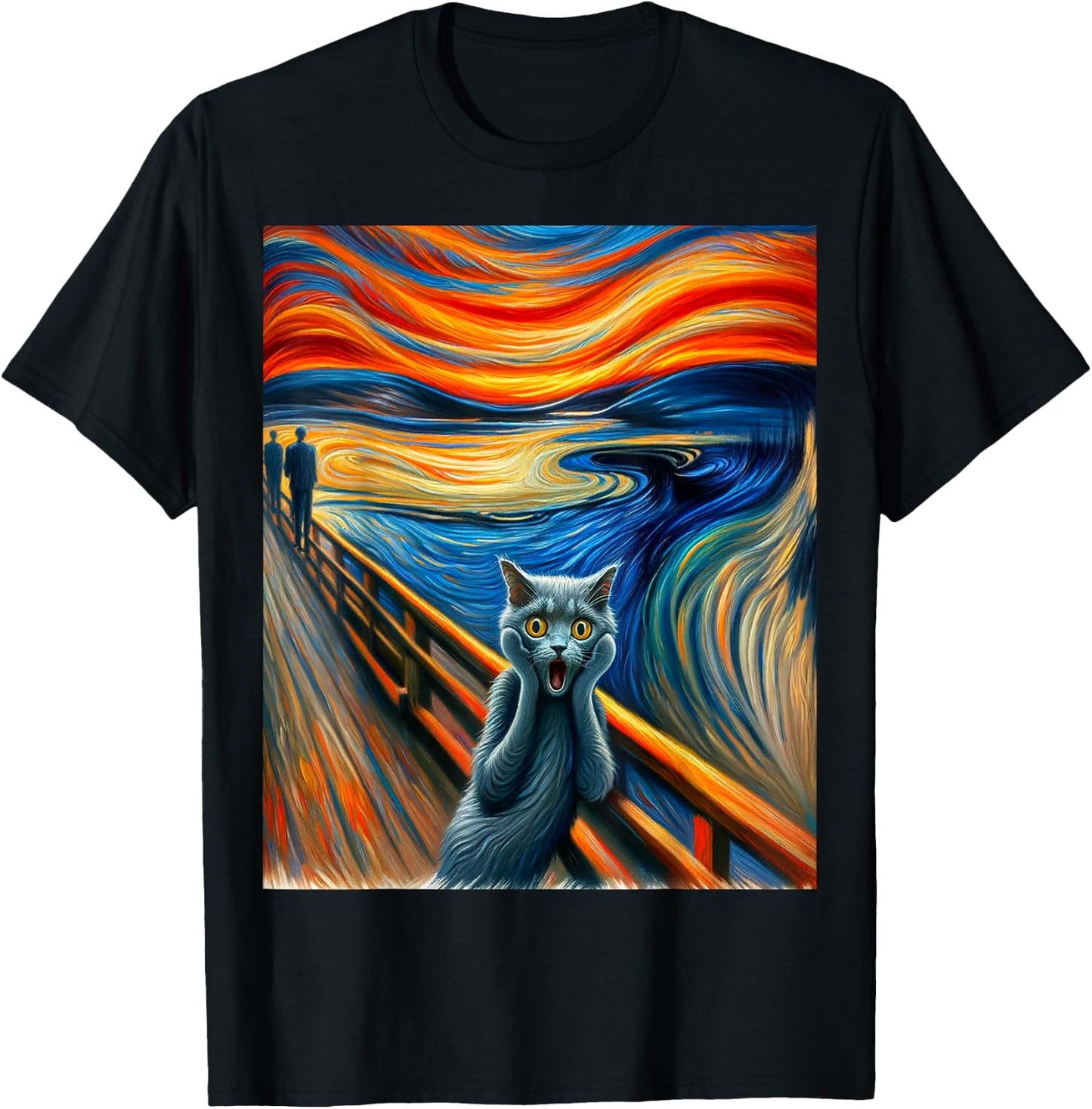 Expressionist Artsy Russian Blue | Artistic Russian Blue Cat T-Shirt - T-Shirt | Black