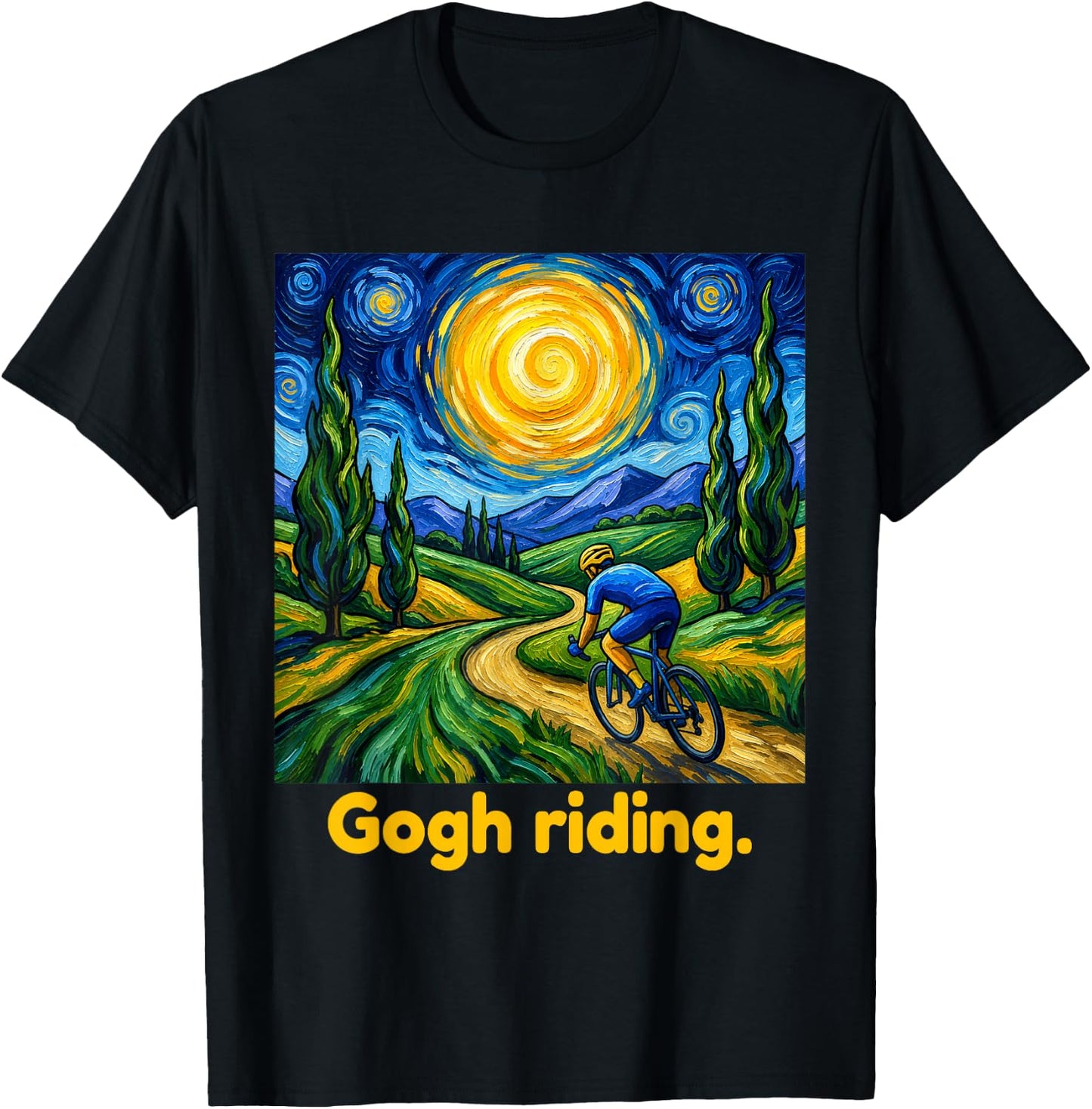 Gogh Riding Funny Cycling Van Gogh Art Bike T-Shirt - T-Shirt | Black