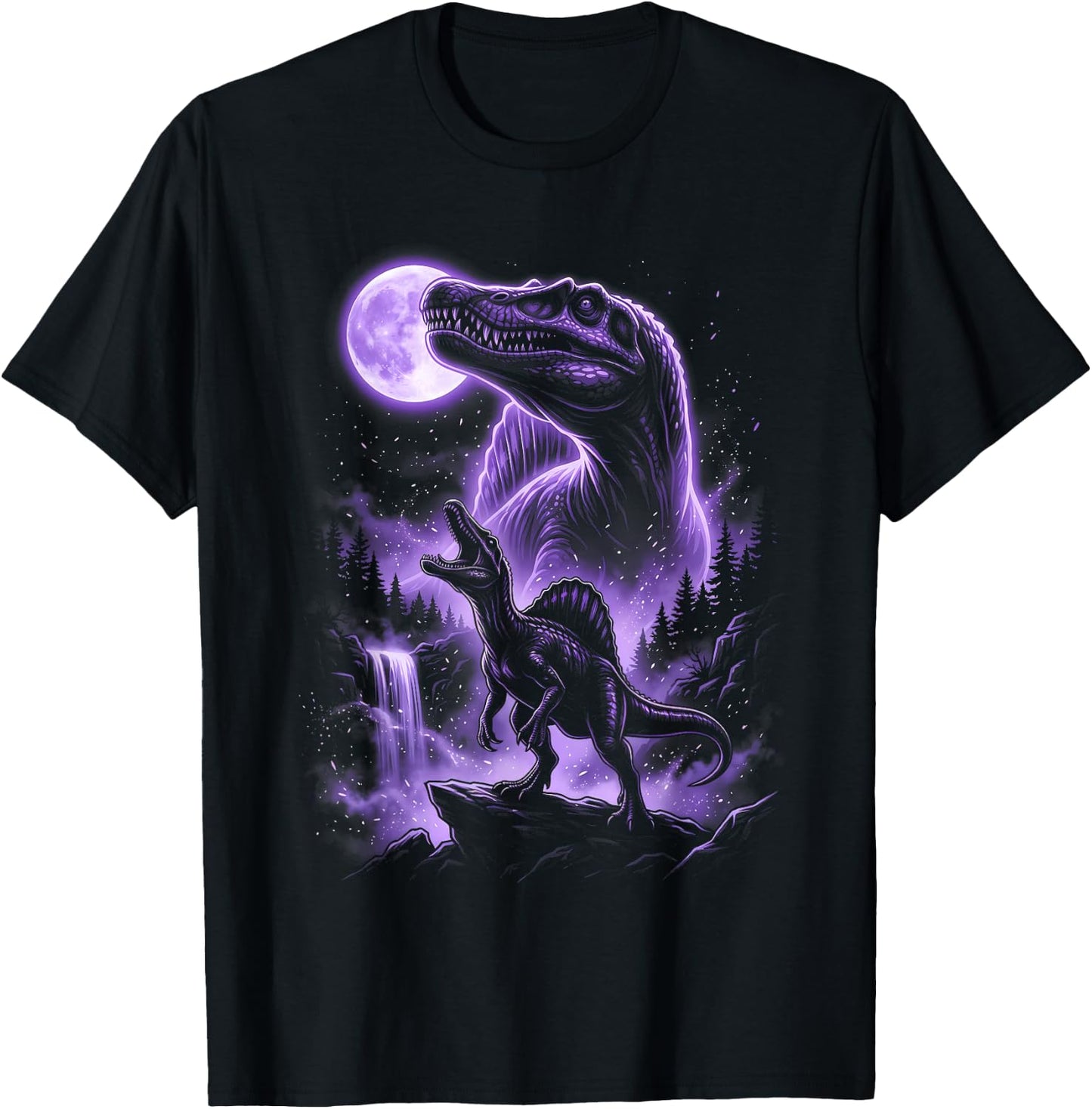 Spinosaurus Silhouette Mystical Moon Dinosaur T-Shirt - T-Shirt | Black