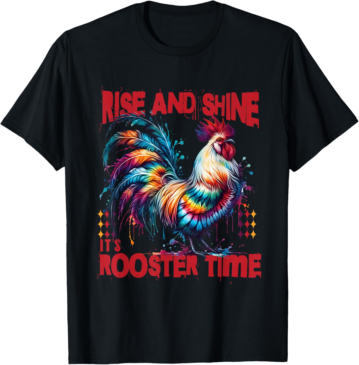 Tie-Dye Chicken Rooster Design Women Rooster Lover T-Shirt - T-Shirt | Black