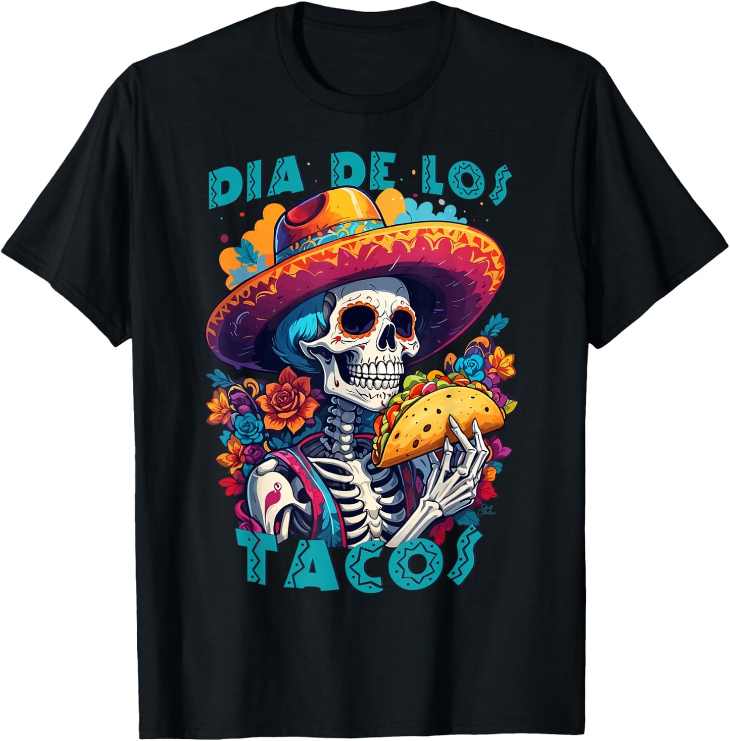 Dia de los tacos (muertos) Mexican skull humor T-Shirt - T-Shirt | Black