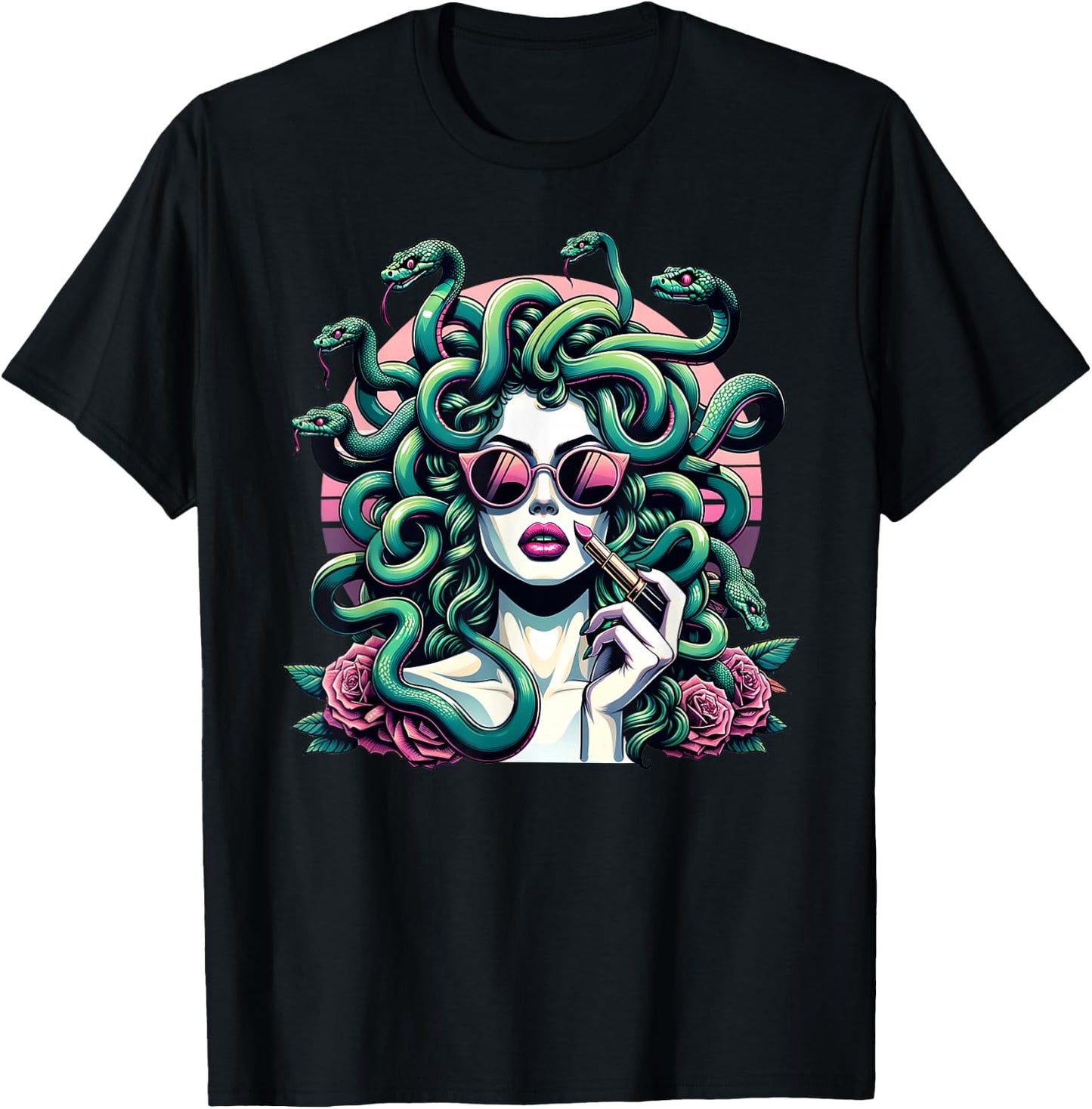 Glamorous Medusa Snake Lady Stylish Mythical Fashion Art T-Shirt - T-Shirt | Black