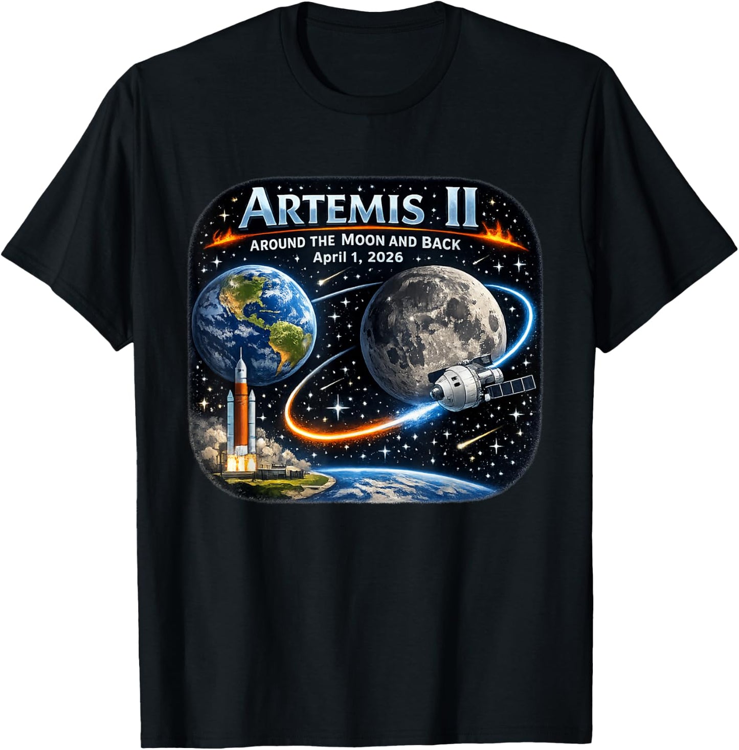 Artemis 2 Reise um den Mond und zurück 2026 T-Shirt - T-Shirt | Black