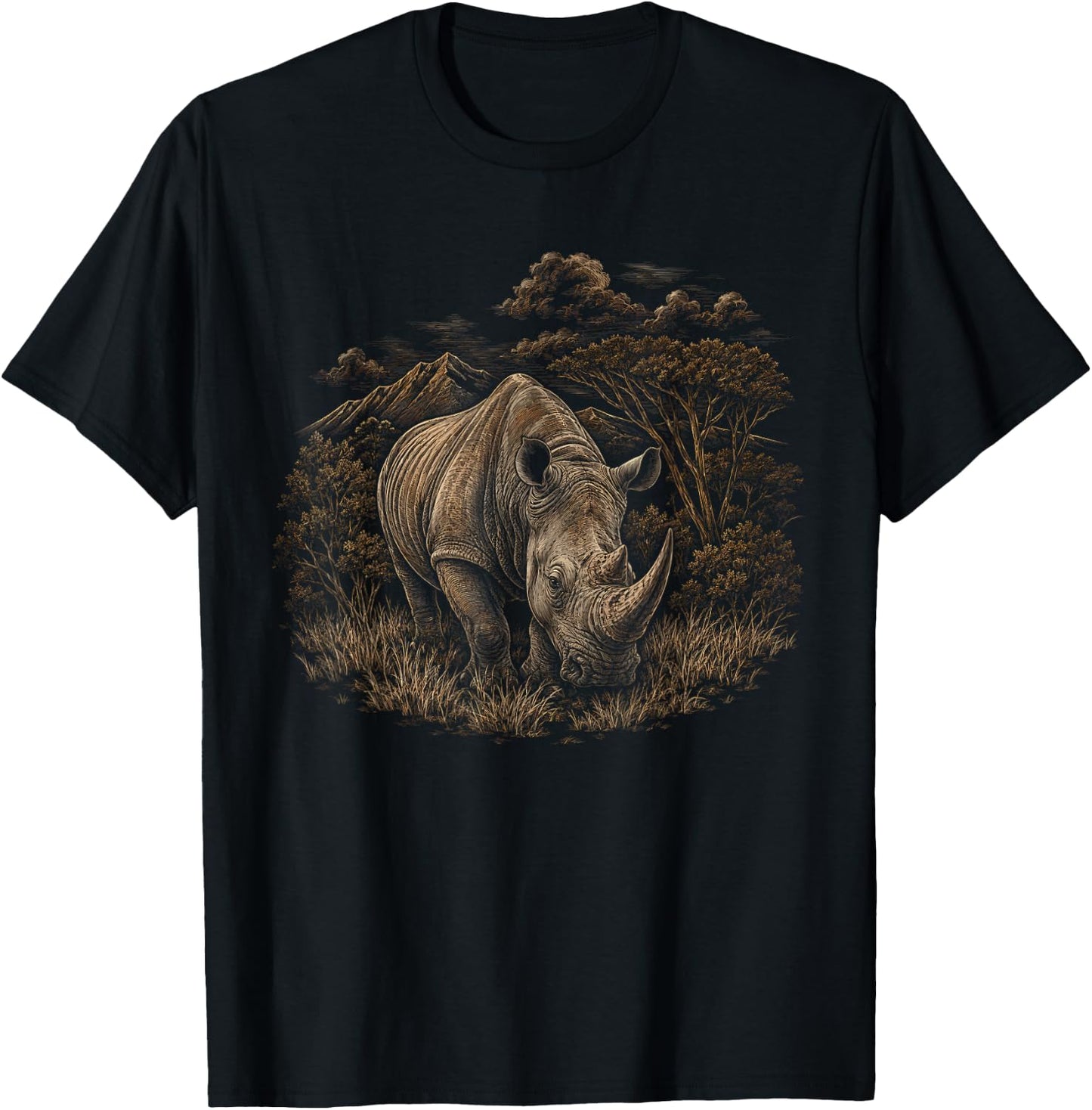Rhinoceros Scene Graphic Artwork Rhino Design T-Shirt - T-Shirt | Black