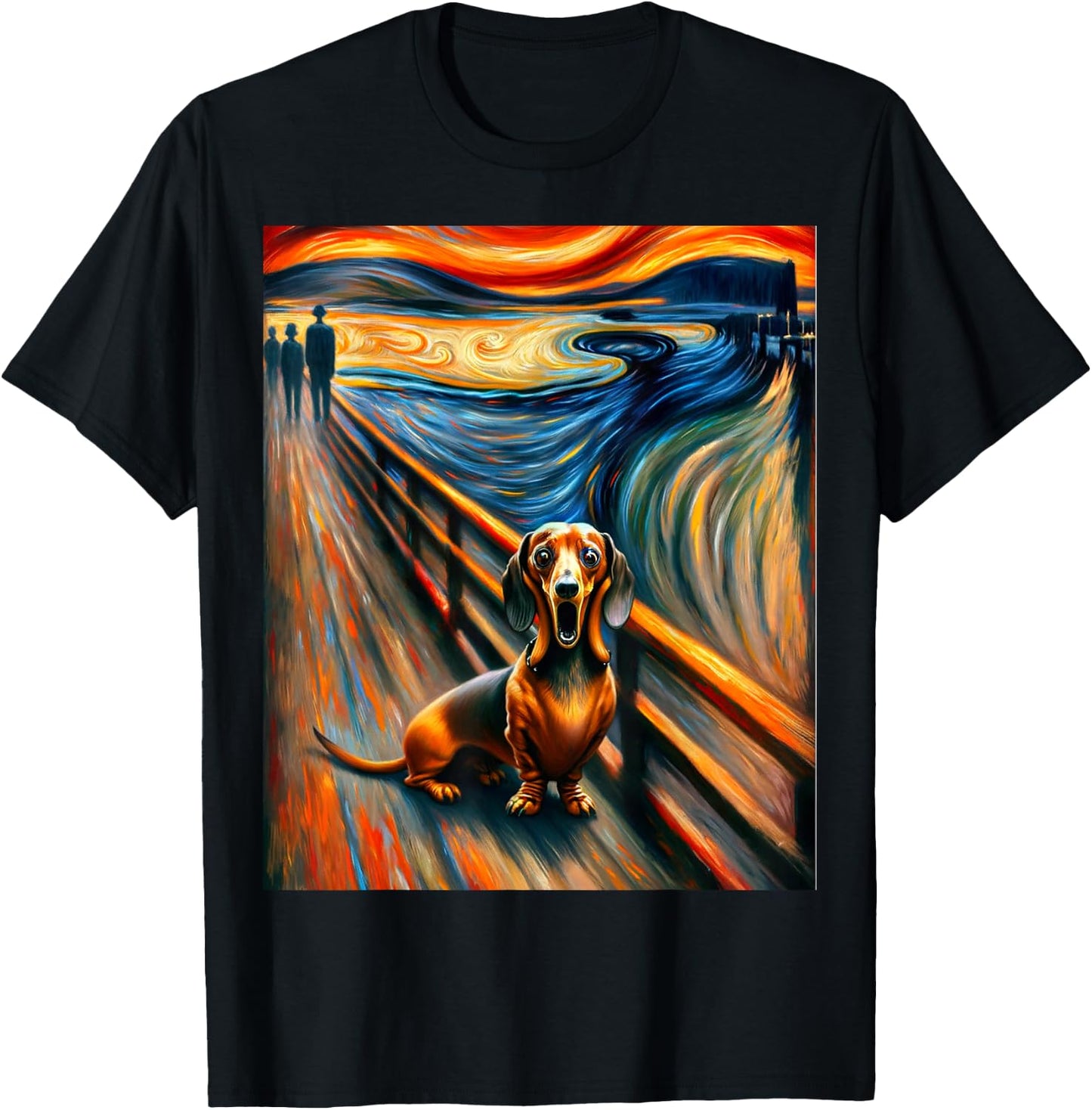Expressionist Artsy Wiener Sausage Dog | Artistic Dachshund T-Shirt - T-Shirt | Black