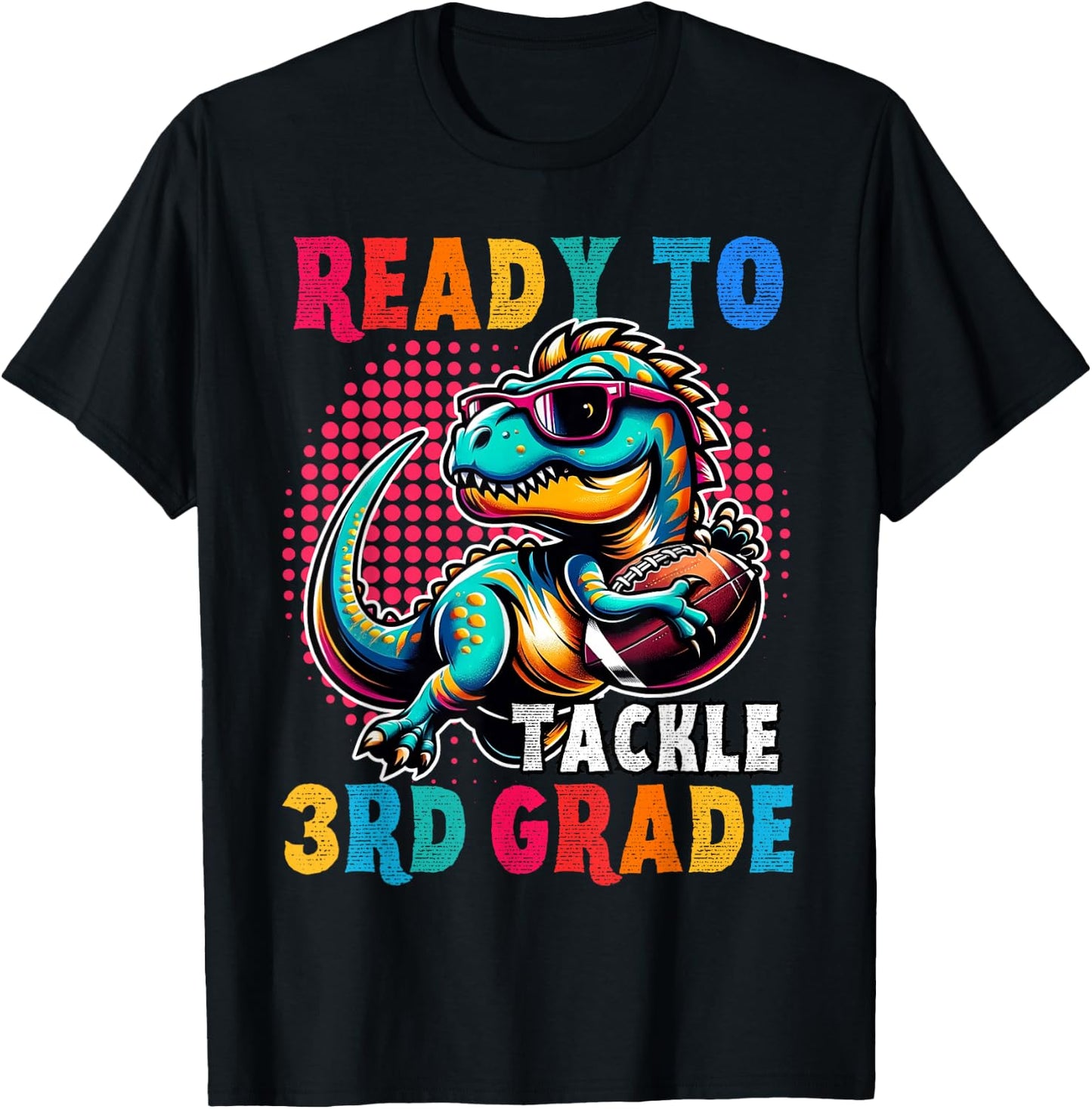 First day back to School 3rd grade Boys Football Dinosaur T-Shirt - T-Shirt | Black