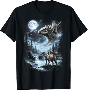 Stegosaurus Howling at Moon 90's Retro Dinosaur T-Shirt - T-Shirt | Black