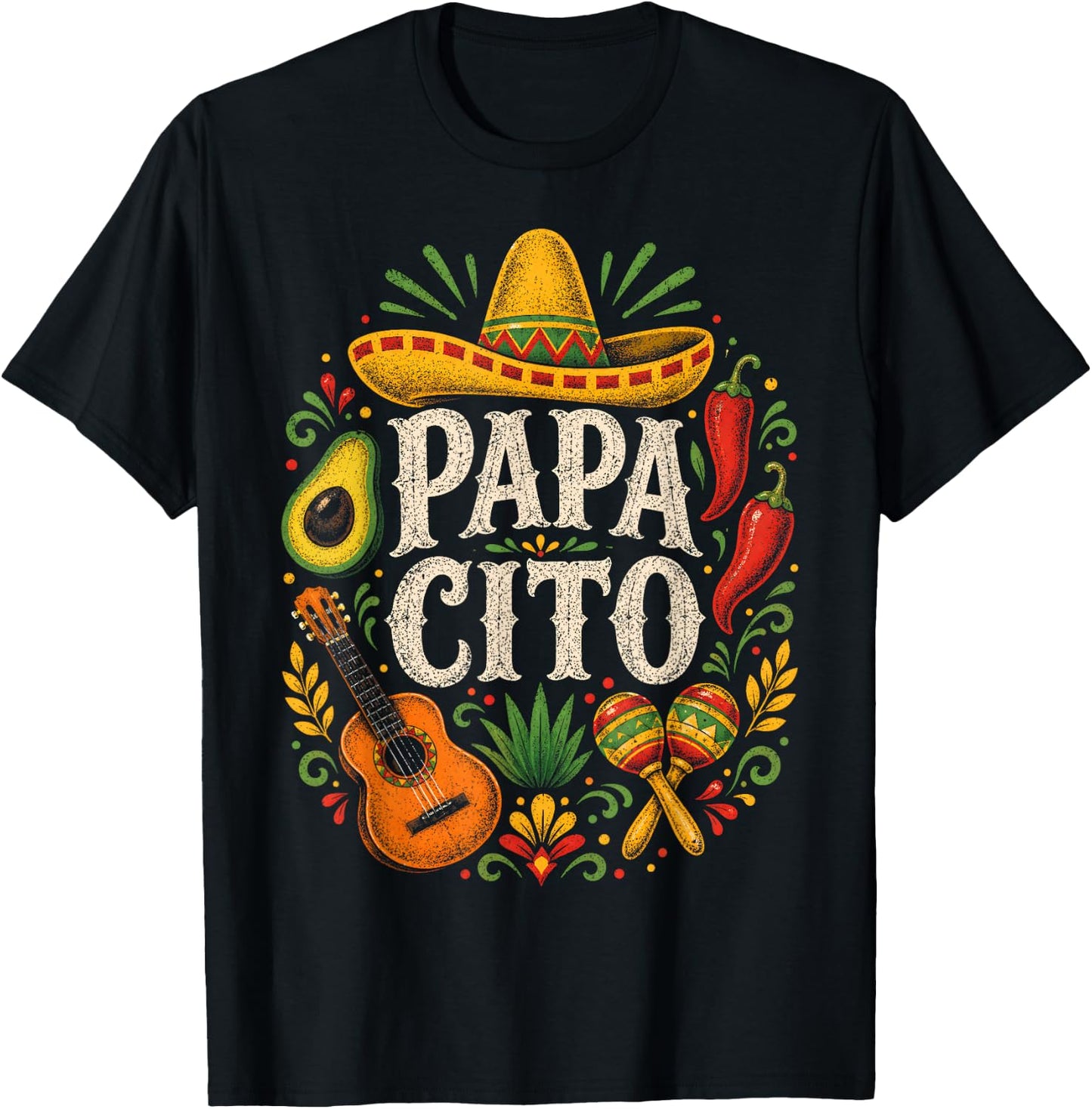 Papacito Family Sombrero Cinco De Mayo Mexican Dad Father T-Shirt - T-Shirt | Black