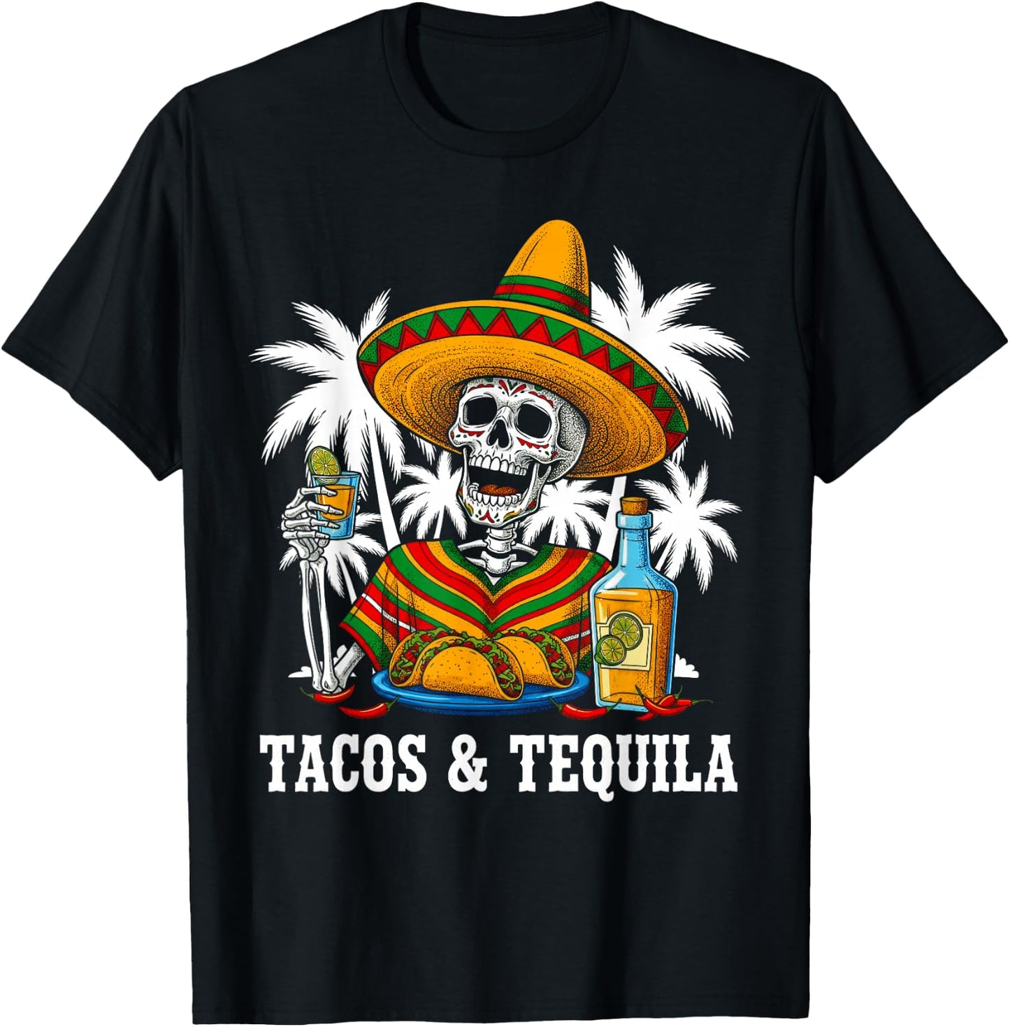 Tacos & Tequila Skeleton Cinco De Mayo Mexican Fiesta Party T-Shirt - T-Shirt | Black