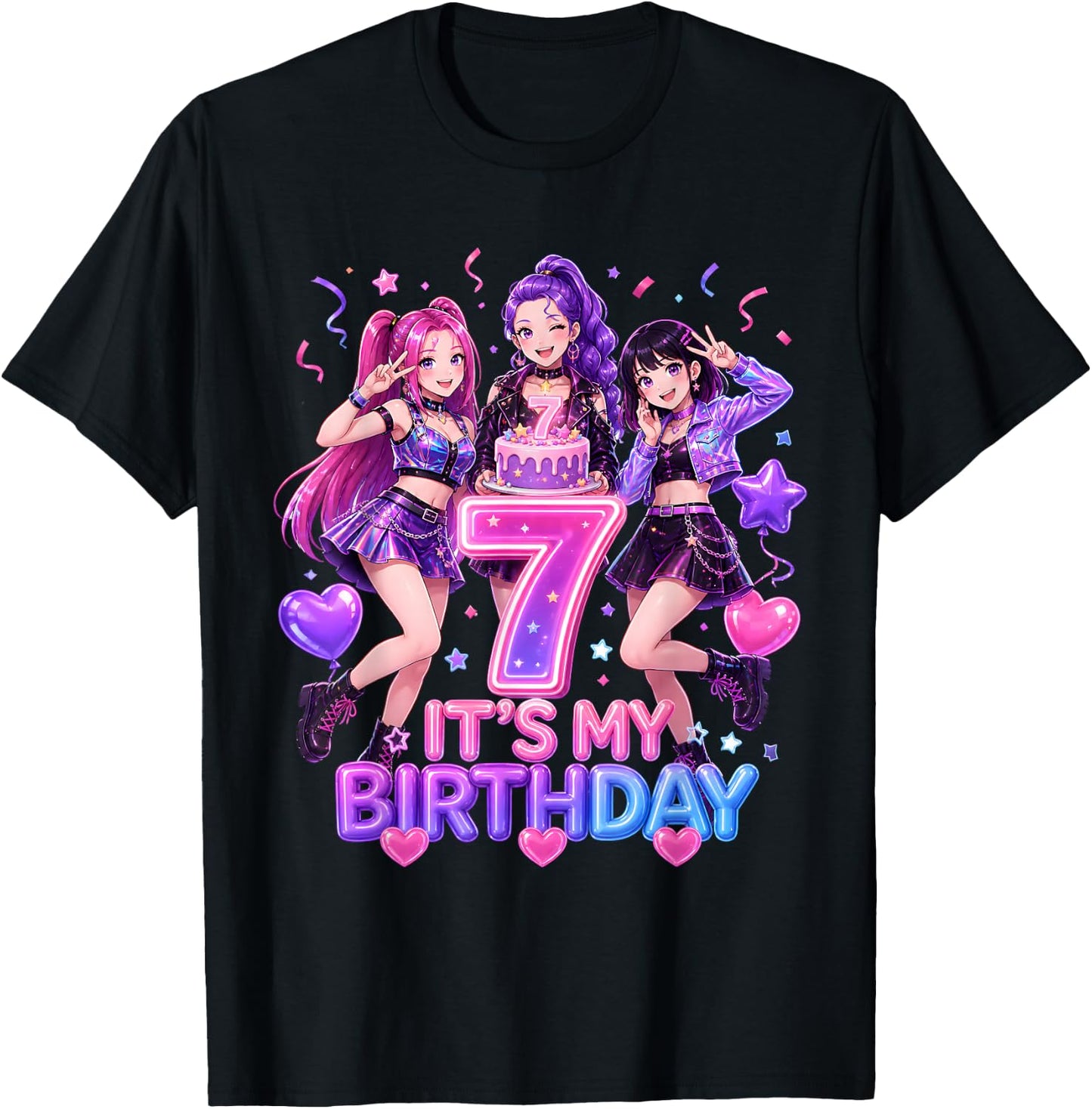 Kids It's My 7th K Pop Birthday Girl 7 Year Old K-Pop Bday T-Shirt - T-Shirt | Black