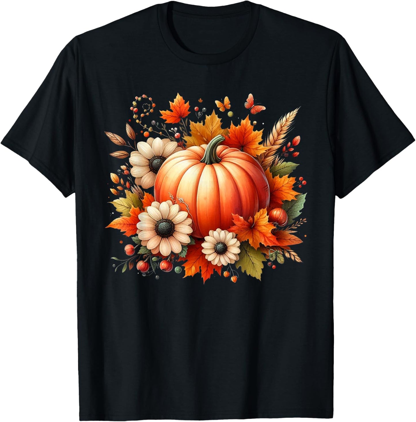 Pumpkin Garphic Fall Autumn Thanksgiving Vintage Pumpkin T-Shirt - T-Shirt | Black
