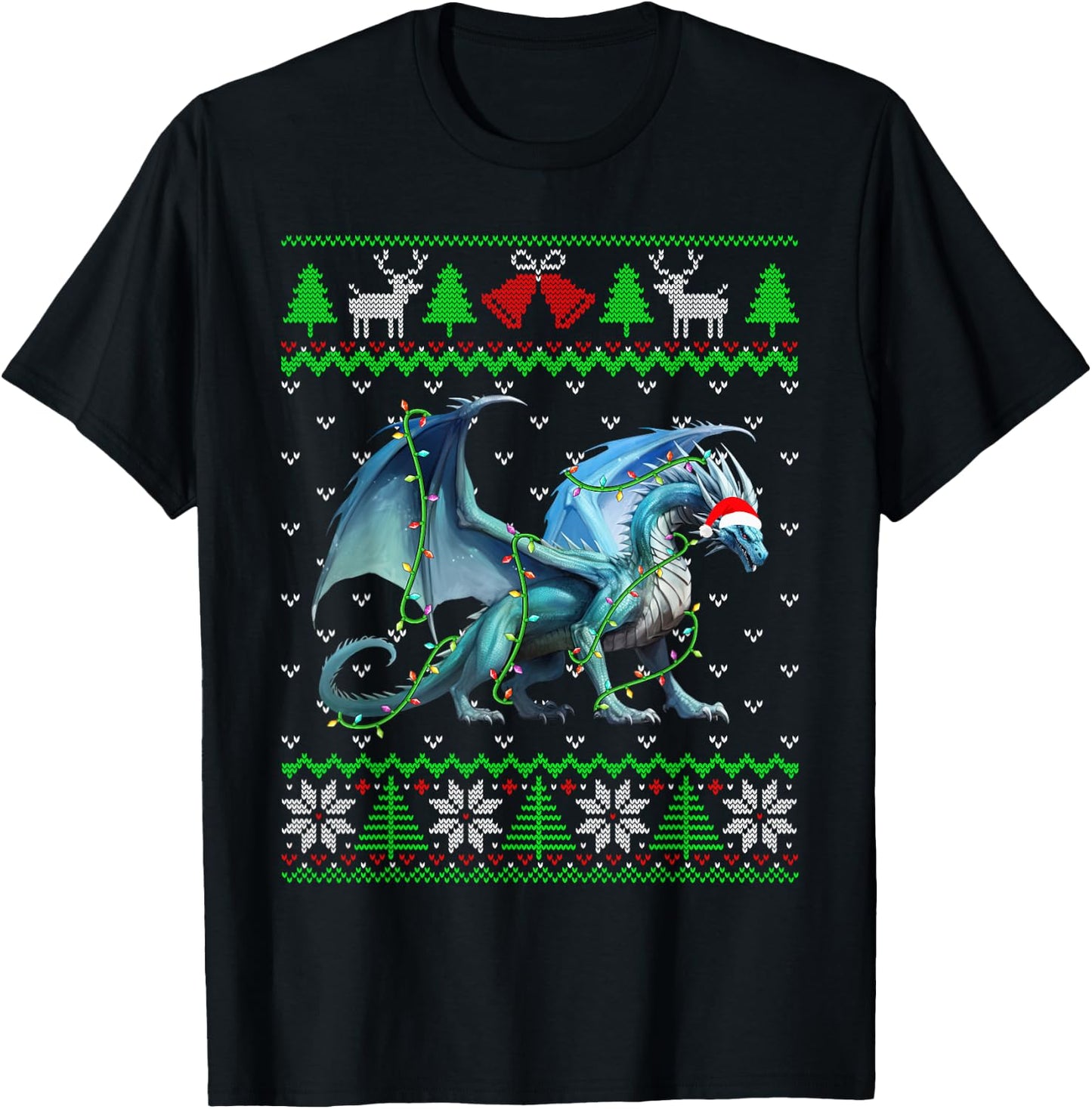 Funny Dragon Lights Ugly Sweater Christmas Tree Animals T-Shirt - T-Shirt | Black