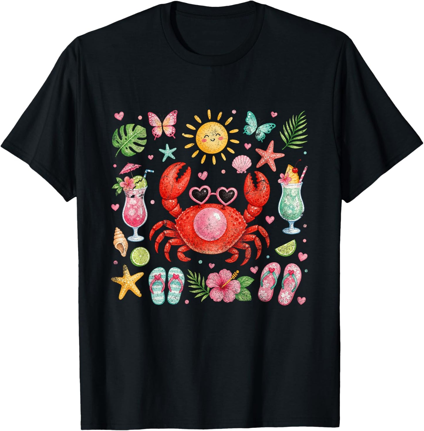 Crab Blowing Bubble Summer Vibes Coastal Beach Girls' Trip T-Shirt - T-Shirt | Black
