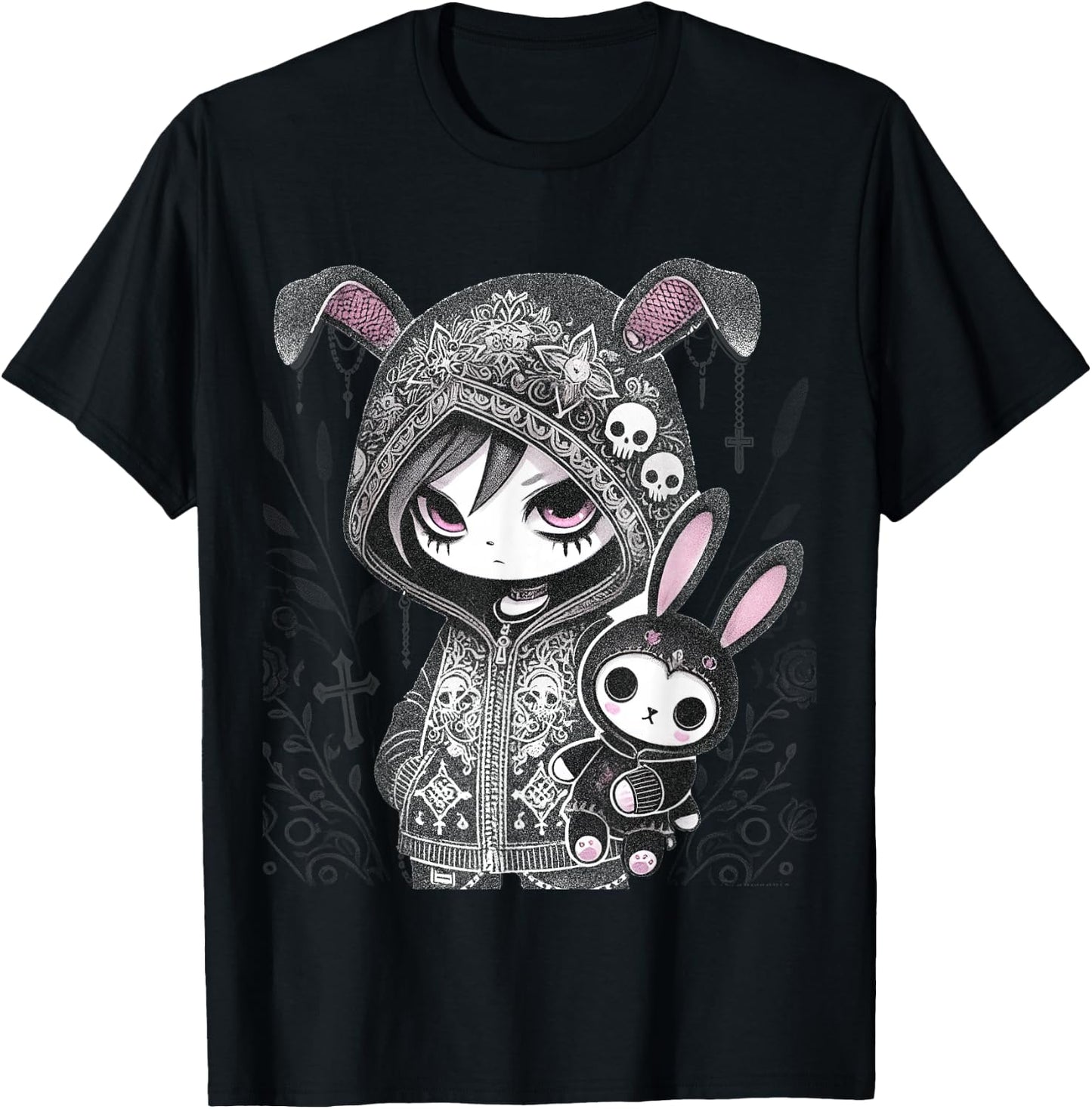 Dark Bunny Anime Girl Aesthetic E-Girl Gothic Grunge Design T-Shirt - T-Shirt | Black