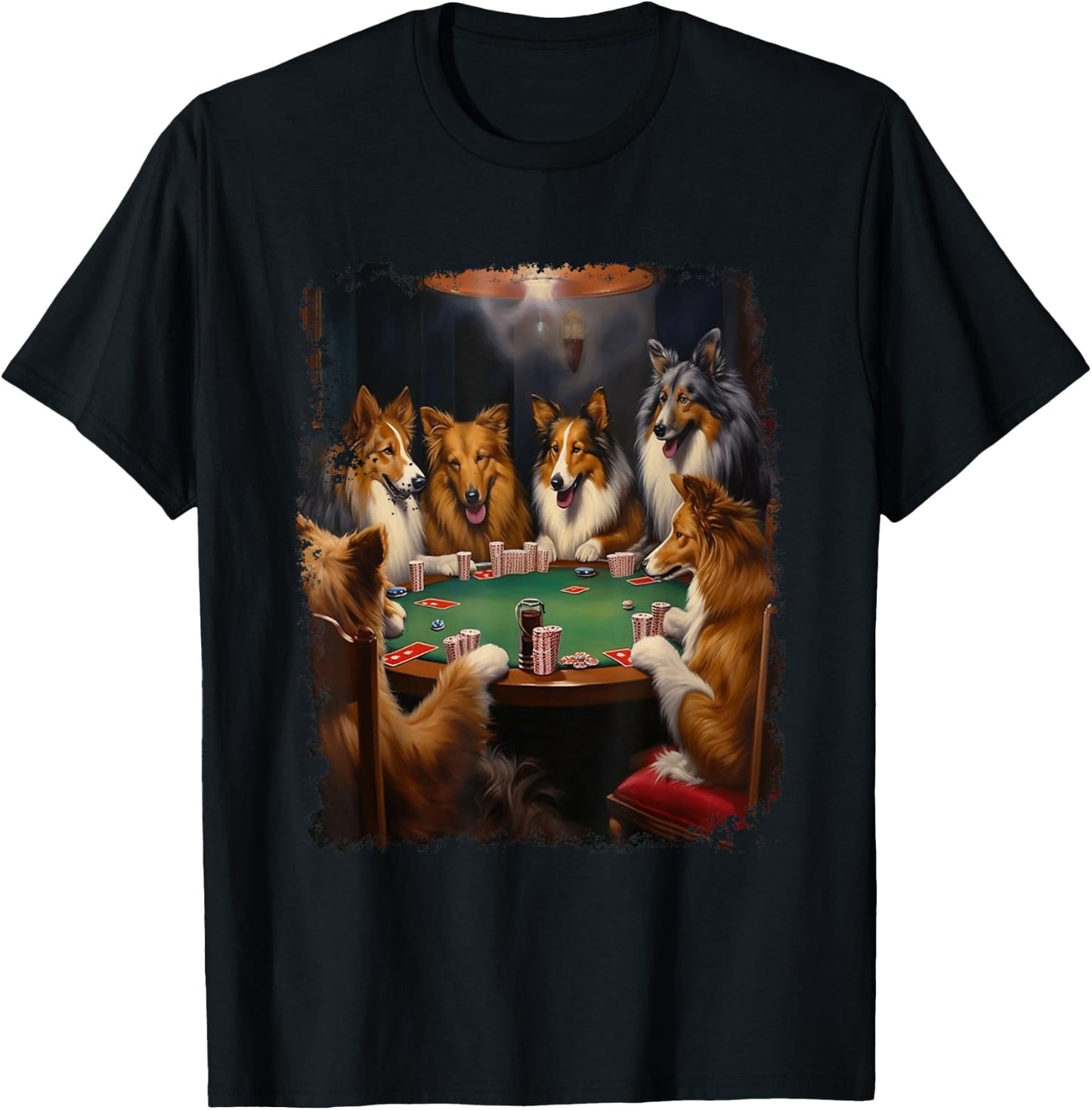 Sheltie Shetland Sheepdog Gambling Playing Card T-Shirt - T-Shirt | Black