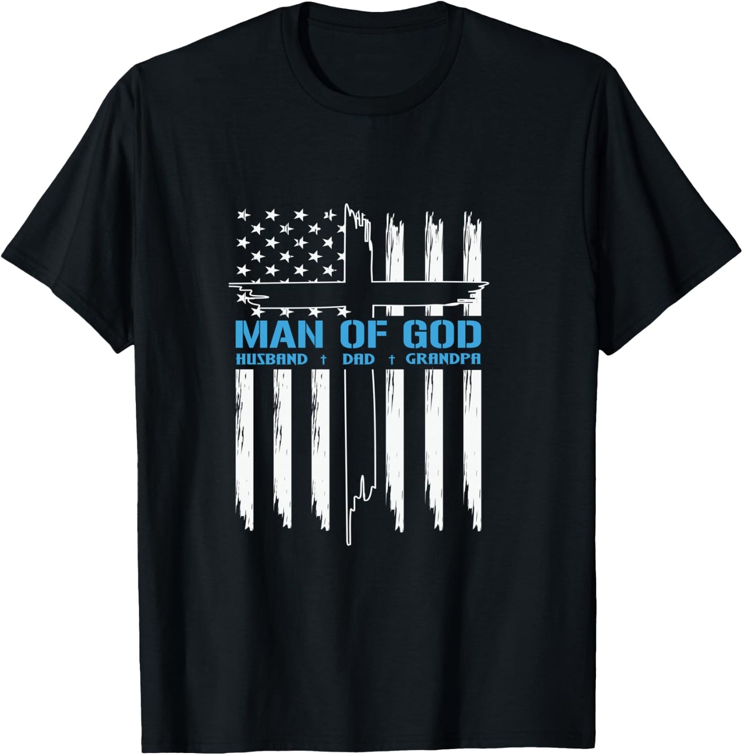 Man Of God Cross American Flag Jesus Christian T-Shirt - T-Shirt | Black