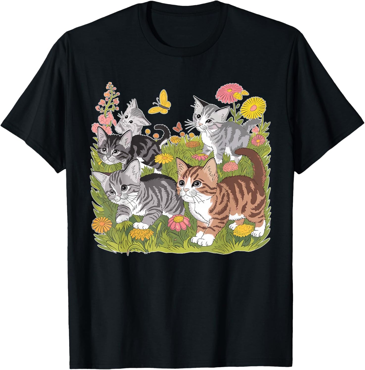 Kitten Floral Baby Cat T-Shirt - T-Shirt | Black