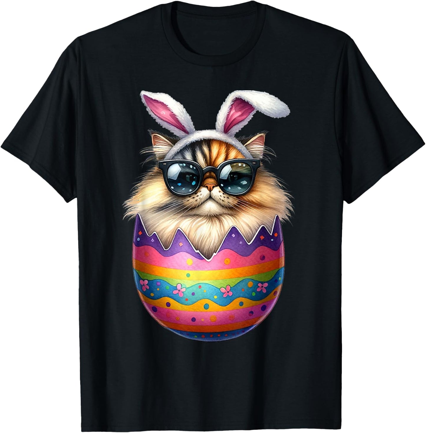Cat Lover Easter Egg Happy Easter Bunny Ears T-Shirt - T-Shirt | Black