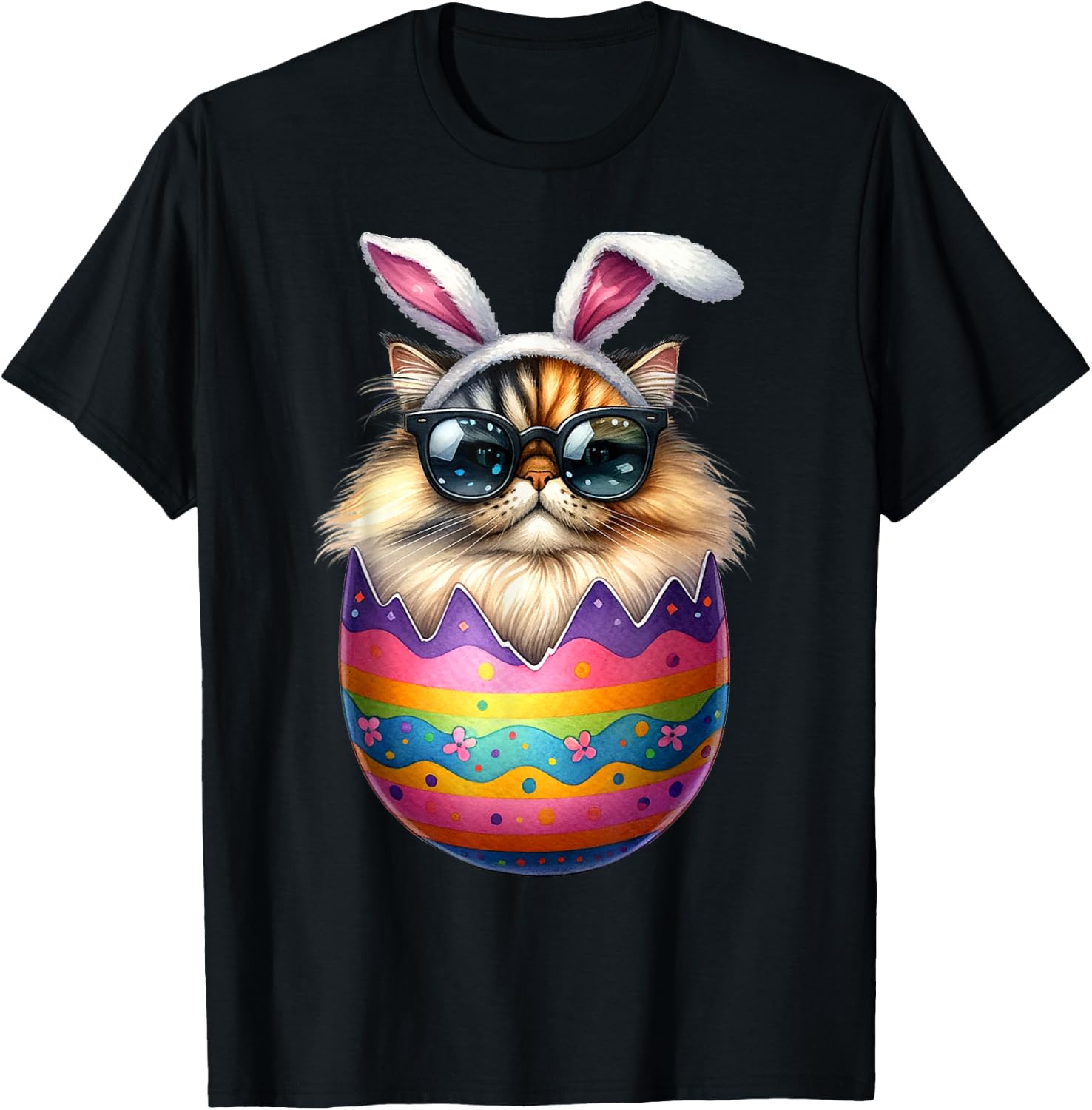 Cat Lover Easter Egg Happy Easter Bunny Ears T-Shirt - T-Shirt | Black