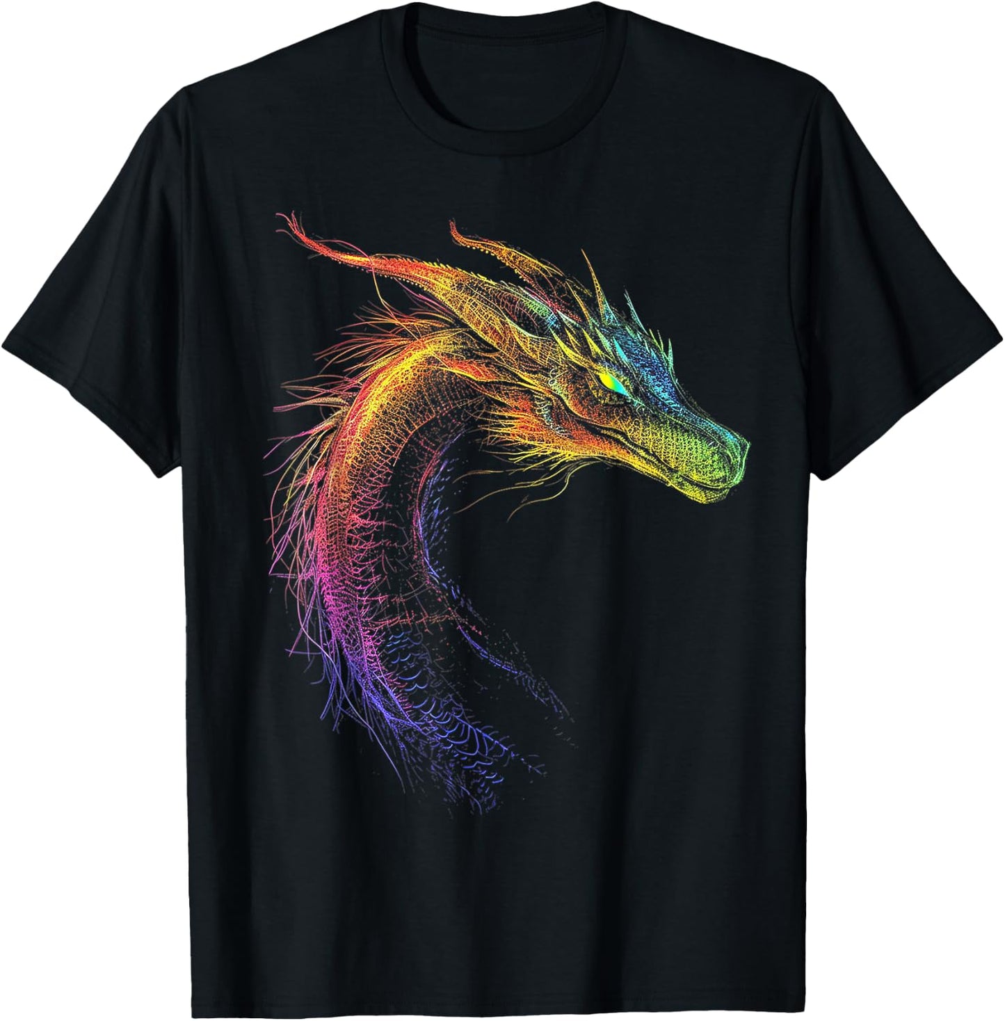 Dragon Drawing Colorful Animal Artwork Fantasy Dragon , black T-Shirt - T-Shirt | Black