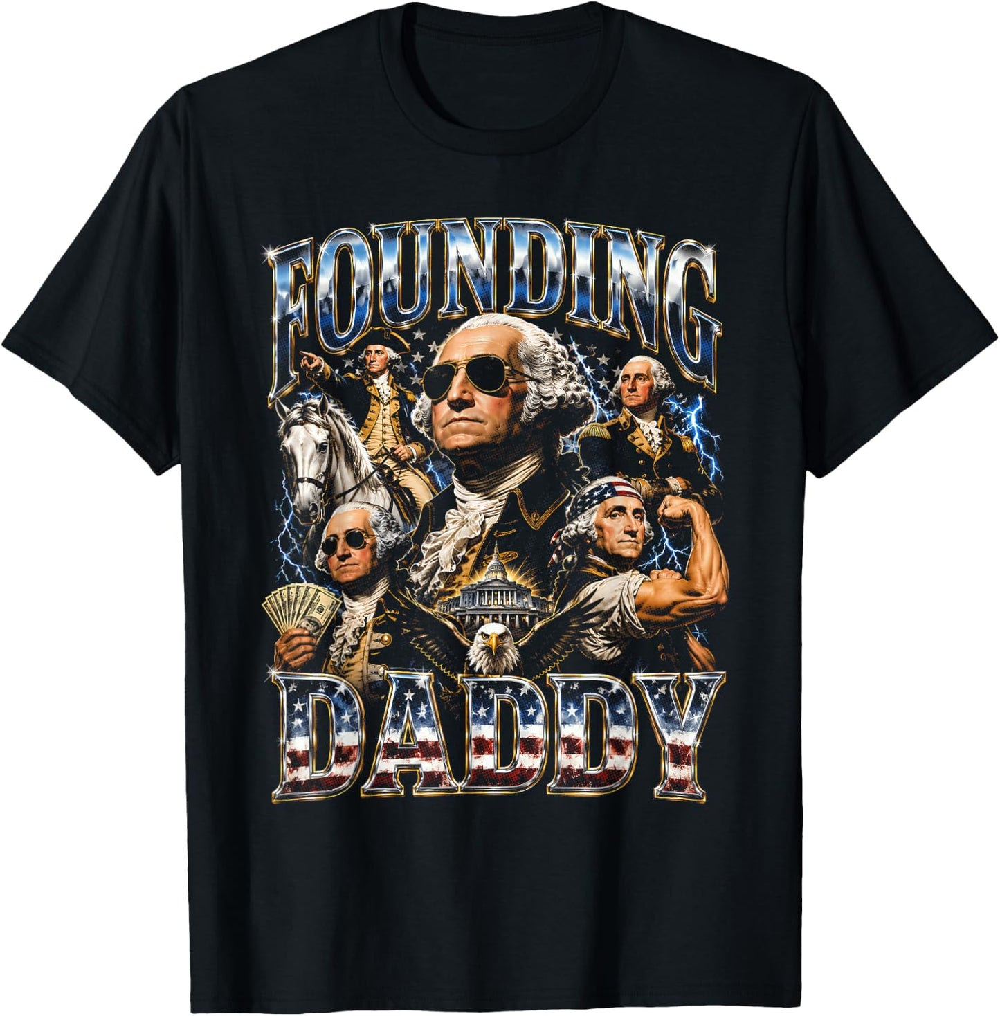 Founding Daddy 4th of July George-Washington Patriotic T-Shirt - T-Shirt | Black
