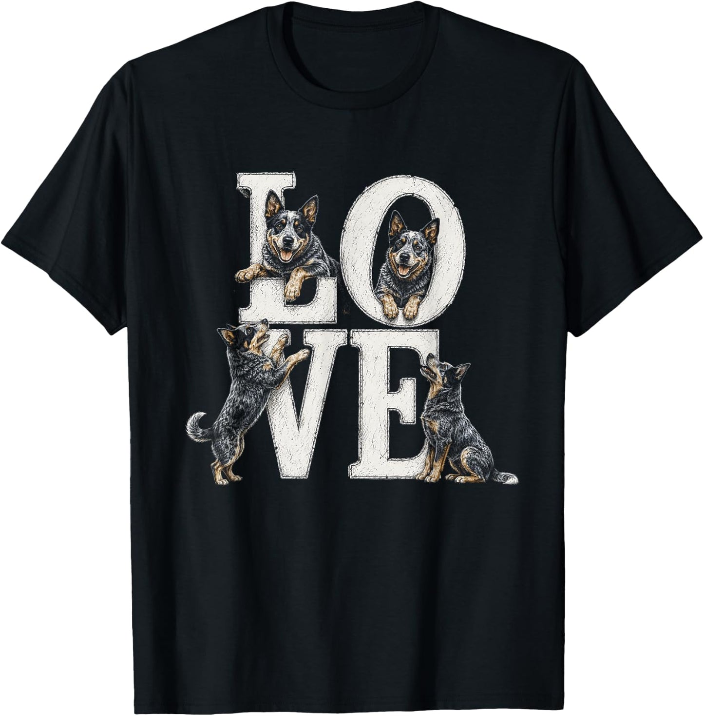 Australian Cattle Dog Blue Heeler Love Artwork Design T-Shirt - T-Shirt | Black