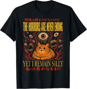 Silly Cat Japanese Horror Occult Meme T-Shirt - T-Shirt | Black