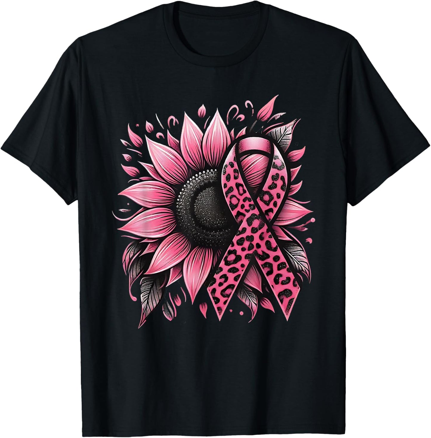 Sunflower Pink Breast Cancer Awareness T-Shirt - T-Shirt | Black