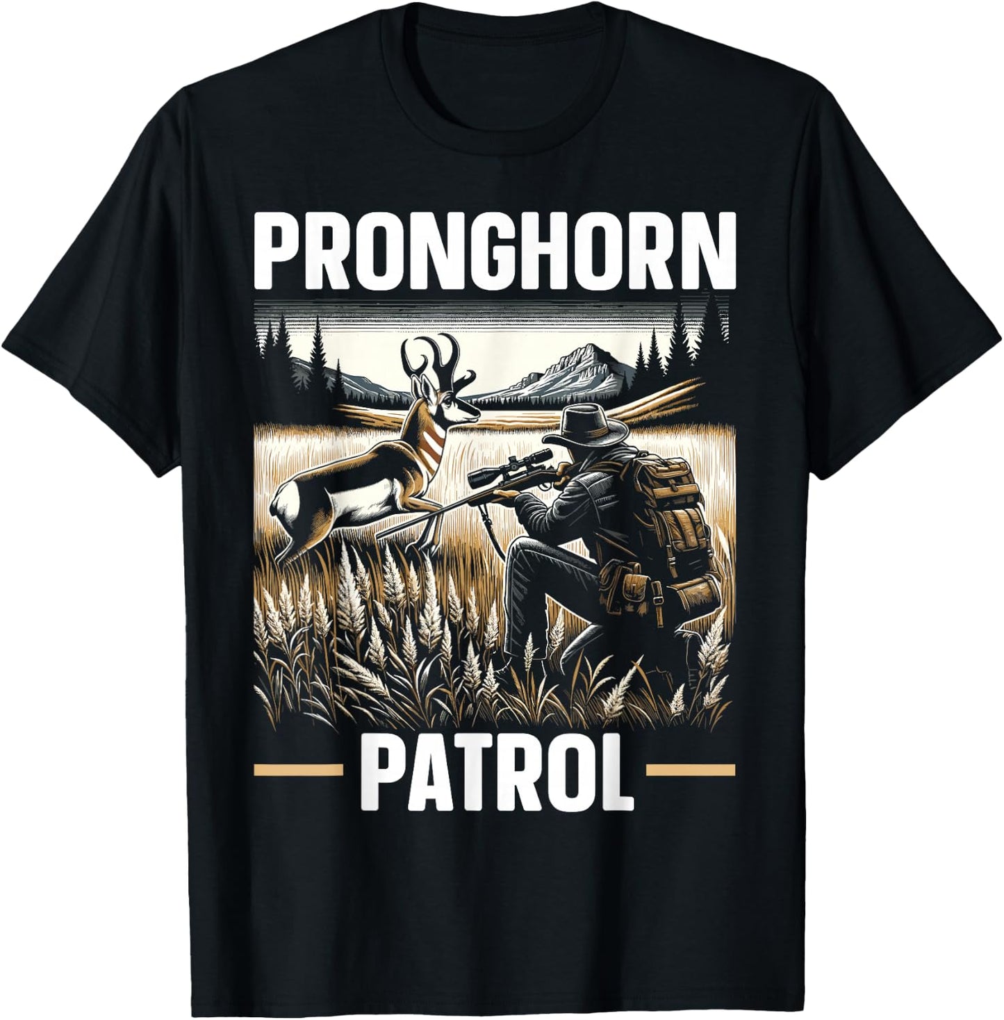 Pronghorn Hunter Animal Hunt Rifle Antelope Hunting T-Shirt - T-Shirt | Black
