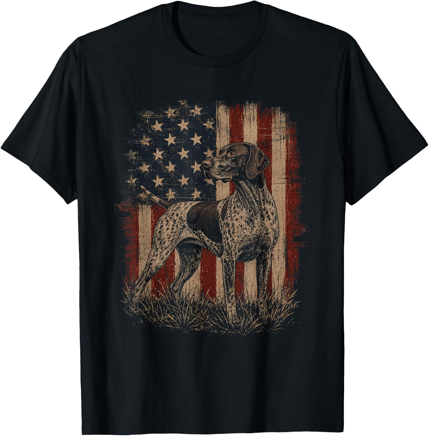 American Flag German Shorthaired Pointer Artwork GSP Design T-Shirt - T-Shirt | Black