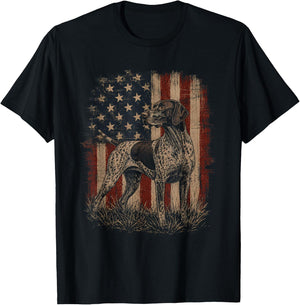 American Flag German Shorthaired Pointer Artwork GSP Design T-Shirt - T-Shirt | Black